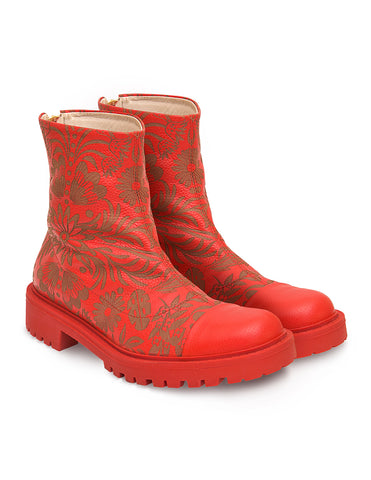 Short red leather laser boot